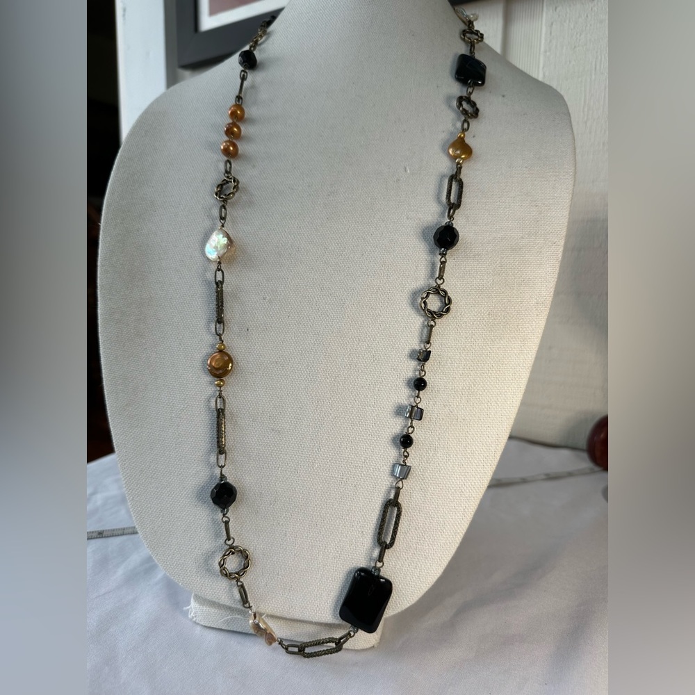 Long chain and bead statement necklace